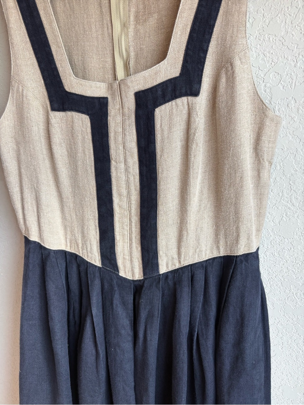 Berwin & Wolff Traditional Folklore Linen Blend Midi Dress Navy Beige EU 44 US12 - Picture 3 of 8